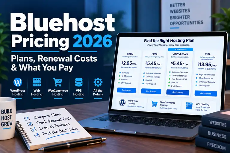 Bluehost Review 2026 – Pricing, Performance, Pros & Cons Bluehost review 2026 with pricing, performance, pros and cons