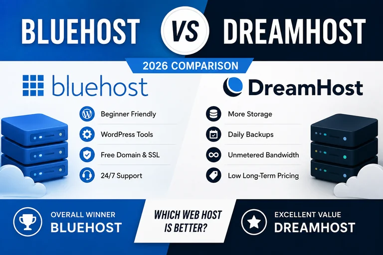 Bluehost vs DreamHost comparison for 2026