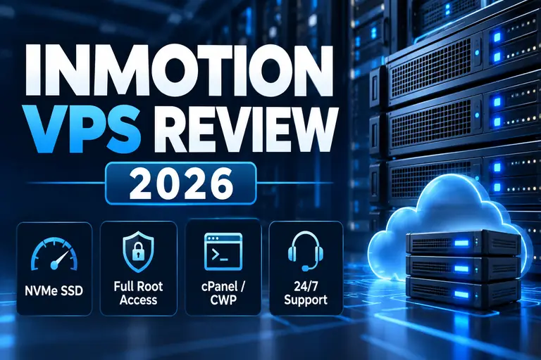 InMotion VPS review 2026 featuring NVMe storage, root access, cPanel and 24/7 support